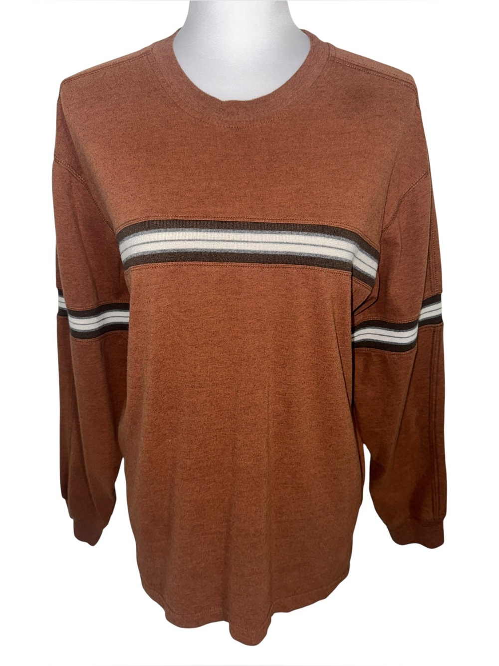 XG Brown Striped Long Sleeve Shirt Men’s Medium Crew Neck Casual Pullover Skater
